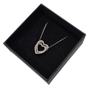 Swarovski Two Tone Double Heart Crystal Pendant Necklace